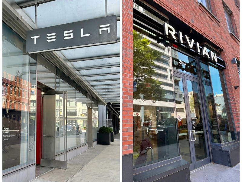 To sum it up: I enjoyed both experiences. It had two EVs featured in the store., Rivian had Boxed Water in a basket at the door., The decor was colorful, outdoorsy, and relaxed., A Rivian spokesperson told me that the store is designed for families., The store had a merchandise section with locally sourced reusable bags, A Rivian employee took me on a test drive., I didn't see too many customers during my visit., I went to Tesla's showroom in the Meatpacking District the next day., The store's design was tech-forward, sleek, and futuristic., Tesla had some interactive elements in the space., The wall posters were more show than tell., The space also showed off Tesla's tech., Tesla's Optimus humanoid robot was on display., The staff seemed used to tourists popping in and taking photos., I was offered an espresso while I waited for my test ride., To sum it up: I enjoyed both experiences.