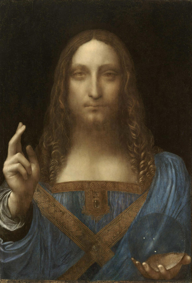 'Salvator Mundi' 'Mona Lisa', 'The Storm on the Sea of Galilee', 'Bal du moulin de la Galette', 'Salvator Mundi', 'The Last Supper', 'Girl with a Pearl Earring', 'Las Meninas', 'The Fighting Temeraire', 'Impression, Sunrise', 'Whistler's Mother', 'The Starry Night', 'The Hay Wain', 'Arnolfini Portrait', 'A Sunday Afternoon on the Island of La Grande Jatte'