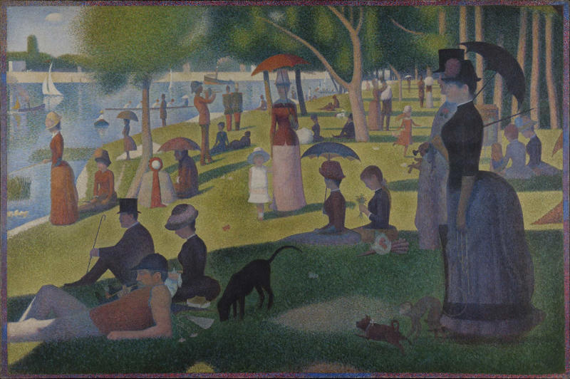 'A Sunday Afternoon on the Island of La Grande Jatte' 'Mona Lisa', 'The Storm on the Sea of Galilee', 'Bal du moulin de la Galette', 'Salvator Mundi', 'The Last Supper', 'Girl with a Pearl Earring', 'Las Meninas', 'The Fighting Temeraire', 'Impression, Sunrise', 'Whistler's Mother', 'The Starry Night', 'The Hay Wain', 'Arnolfini Portrait', 'A Sunday Afternoon on the Island of La Grande Jatte'