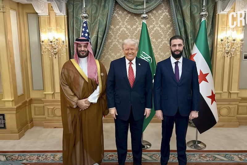 Keeping them on their toes, Wrestling with the reality, Impromptu meeting with al-Sharaa, Trump's praise for former jihadist, A quick hello, 50-year sanctions lifted, "A chance at greatness", "Time to shine", A step up, All in the past, Years of US estrangement, The start of a new era in the Middle East?, Turkey and Saudi's role, A standing ovation, Fireworks in Damascus, A glimmer of hope for a beleaguered land, Undermining Iranian influence, Huge investment on the cards