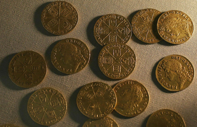 Gold coins found in a pub, Ireland: value unknown The people who struck gold in unexpected places, Gold coins found in a pub, Ireland: value unknown, South African gold coins, UK: up to 3,000 (£100k), US gold coins in a London garden, UK: 4,000 (£98.2k), Gold bars in an airport bin, South Korea: 9,000 (£240k), Crushed chalice in a potato field, UK: 3,000 (£250k), Gold hoard in a piano, UK: 5,000 (£500k), Gold bars in a back garden, France: 7,000 (£666k), A home with hidden gold, France: .8 million (£2.9m), Gold Rush hoard buried under a tree, USA: million (£7.5m)