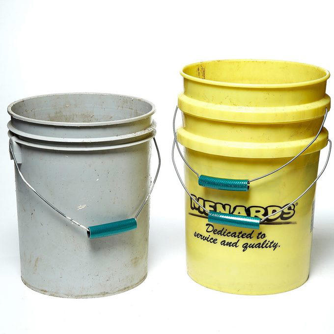 Coffee container, Hose reel, Ice trays, Foam beverage can holders, Use a pool noodle inside a drawer, 5-Gallon buckets, Paper tubes, Toothbrushes, Tennis balls, Milk jugs, Clamshell containers, Pipe insulation, Wine bottle, Gutter garden, Curtain rods, Mesh produce bag, Save your containers, PVC piping, Old clothing, Used or leftover building materials, Old rake, Packing peanuts, Use an old eyeglass case for hardware storage, Gardening tool hack, Wine cork caulk saver, Pop tops, Old sneaker, Bread tabs, Pie plate, Egg cartons, Tape containers, Wine box shoe storage, Garden hose, Old gloves, Three-ring binder spine, Painter’s plastic, Coffee bag ties, To-go coffee cup, Rx bottle for storing fasteners, Tissue box, Peanut butter jars, Golf tees, Bike inner tubes, Grated cheese container, Garment bag, Spray paint organizer, Flexible drainage pipe, Plastic shelving units, Wire mesh fence, Key ring, Toothbrush holder, Cooking cooling racks, Save those caps!, Pet collar, Old trash cans, Tomato cage, Cleaned out grill, Milk crates, Broken laundry basket, Floral water tubes, Drill box reuse, Floor tiles for drawer liners, Paint tray, Fence post, Electrical box, Twist ties, Clothespins, Electrical wire, Golf club covers, Yardstick, Shelf liner, Flowerpot drip pans, Laundry jug watering can, Bucket lids, Cereal box, Coffee carry-all, Bubble wrap®, Rubber chair leg cap, No-slide knee pads, Appliance and tool manuals, Chip clips