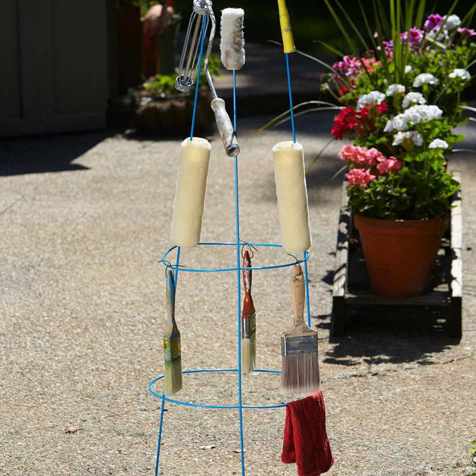 Coffee container, Hose reel, Ice trays, Foam beverage can holders, Use a pool noodle inside a drawer, 5-Gallon buckets, Paper tubes, Toothbrushes, Tennis balls, Milk jugs, Clamshell containers, Pipe insulation, Wine bottle, Gutter garden, Curtain rods, Mesh produce bag, Save your containers, PVC piping, Old clothing, Used or leftover building materials, Old rake, Packing peanuts, Use an old eyeglass case for hardware storage, Gardening tool hack, Wine cork caulk saver, Pop tops, Old sneaker, Bread tabs, Pie plate, Egg cartons, Tape containers, Wine box shoe storage, Garden hose, Old gloves, Three-ring binder spine, Painter’s plastic, Coffee bag ties, To-go coffee cup, Rx bottle for storing fasteners, Tissue box, Peanut butter jars, Golf tees, Bike inner tubes, Grated cheese container, Garment bag, Spray paint organizer, Flexible drainage pipe, Plastic shelving units, Wire mesh fence, Key ring, Toothbrush holder, Cooking cooling racks, Save those caps!, Pet collar, Old trash cans, Tomato cage, Cleaned out grill, Milk crates, Broken laundry basket, Floral water tubes, Drill box reuse, Floor tiles for drawer liners, Paint tray, Fence post, Electrical box, Twist ties, Clothespins, Electrical wire, Golf club covers, Yardstick, Shelf liner, Flowerpot drip pans, Laundry jug watering can, Bucket lids, Cereal box, Coffee carry-all, Bubble wrap®, Rubber chair leg cap, No-slide knee pads, Appliance and tool manuals, Chip clips