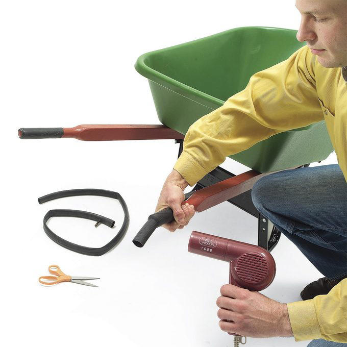 Coffee container, Hose reel, Ice trays, Foam beverage can holders, Use a pool noodle inside a drawer, 5-Gallon buckets, Paper tubes, Toothbrushes, Tennis balls, Milk jugs, Clamshell containers, Pipe insulation, Wine bottle, Gutter garden, Curtain rods, Mesh produce bag, Save your containers, PVC piping, Old clothing, Used or leftover building materials, Old rake, Packing peanuts, Use an old eyeglass case for hardware storage, Gardening tool hack, Wine cork caulk saver, Pop tops, Old sneaker, Bread tabs, Pie plate, Egg cartons, Tape containers, Wine box shoe storage, Garden hose, Old gloves, Three-ring binder spine, Painter’s plastic, Coffee bag ties, To-go coffee cup, Rx bottle for storing fasteners, Tissue box, Peanut butter jars, Golf tees, Bike inner tubes, Grated cheese container, Garment bag, Spray paint organizer, Flexible drainage pipe, Plastic shelving units, Wire mesh fence, Key ring, Toothbrush holder, Cooking cooling racks, Save those caps!, Pet collar, Old trash cans, Tomato cage, Cleaned out grill, Milk crates, Broken laundry basket, Floral water tubes, Drill box reuse, Floor tiles for drawer liners, Paint tray, Fence post, Electrical box, Twist ties, Clothespins, Electrical wire, Golf club covers, Yardstick, Shelf liner, Flowerpot drip pans, Laundry jug watering can, Bucket lids, Cereal box, Coffee carry-all, Bubble wrap®, Rubber chair leg cap, No-slide knee pads, Appliance and tool manuals, Chip clips