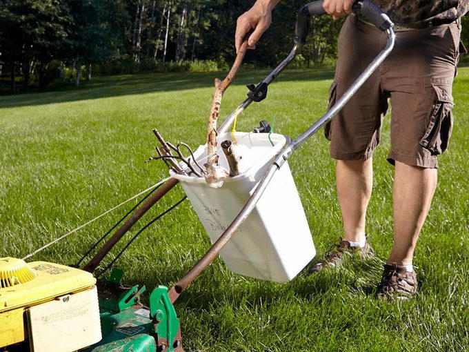 Coffee container, Hose reel, Ice trays, Foam beverage can holders, Use a pool noodle inside a drawer, 5-Gallon buckets, Paper tubes, Toothbrushes, Tennis balls, Milk jugs, Clamshell containers, Pipe insulation, Wine bottle, Gutter garden, Curtain rods, Mesh produce bag, Save your containers, PVC piping, Old clothing, Used or leftover building materials, Old rake, Packing peanuts, Use an old eyeglass case for hardware storage, Gardening tool hack, Wine cork caulk saver, Pop tops, Old sneaker, Bread tabs, Pie plate, Egg cartons, Tape containers, Wine box shoe storage, Garden hose, Old gloves, Three-ring binder spine, Painter’s plastic, Coffee bag ties, To-go coffee cup, Rx bottle for storing fasteners, Tissue box, Peanut butter jars, Golf tees, Bike inner tubes, Grated cheese container, Garment bag, Spray paint organizer, Flexible drainage pipe, Plastic shelving units, Wire mesh fence, Key ring, Toothbrush holder, Cooking cooling racks, Save those caps!, Pet collar, Old trash cans, Tomato cage, Cleaned out grill, Milk crates, Broken laundry basket, Floral water tubes, Drill box reuse, Floor tiles for drawer liners, Paint tray, Fence post, Electrical box, Twist ties, Clothespins, Electrical wire, Golf club covers, Yardstick, Shelf liner, Flowerpot drip pans, Laundry jug watering can, Bucket lids, Cereal box, Coffee carry-all, Bubble wrap®, Rubber chair leg cap, No-slide knee pads, Appliance and tool manuals, Chip clips