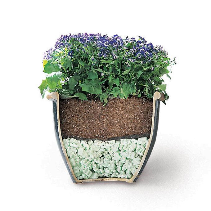 Coffee container, Hose reel, Ice trays, Foam beverage can holders, Use a pool noodle inside a drawer, 5-Gallon buckets, Paper tubes, Toothbrushes, Tennis balls, Milk jugs, Clamshell containers, Pipe insulation, Wine bottle, Gutter garden, Curtain rods, Mesh produce bag, Save your containers, PVC piping, Old clothing, Used or leftover building materials, Old rake, Packing peanuts, Use an old eyeglass case for hardware storage, Gardening tool hack, Wine cork caulk saver, Pop tops, Old sneaker, Bread tabs, Pie plate, Egg cartons, Tape containers, Wine box shoe storage, Garden hose, Old gloves, Three-ring binder spine, Painter’s plastic, Coffee bag ties, To-go coffee cup, Rx bottle for storing fasteners, Tissue box, Peanut butter jars, Golf tees, Bike inner tubes, Grated cheese container, Garment bag, Spray paint organizer, Flexible drainage pipe, Plastic shelving units, Wire mesh fence, Key ring, Toothbrush holder, Cooking cooling racks, Save those caps!, Pet collar, Old trash cans, Tomato cage, Cleaned out grill, Milk crates, Broken laundry basket, Floral water tubes, Drill box reuse, Floor tiles for drawer liners, Paint tray, Fence post, Electrical box, Twist ties, Clothespins, Electrical wire, Golf club covers, Yardstick, Shelf liner, Flowerpot drip pans, Laundry jug watering can, Bucket lids, Cereal box, Coffee carry-all, Bubble wrap®, Rubber chair leg cap, No-slide knee pads, Appliance and tool manuals, Chip clips