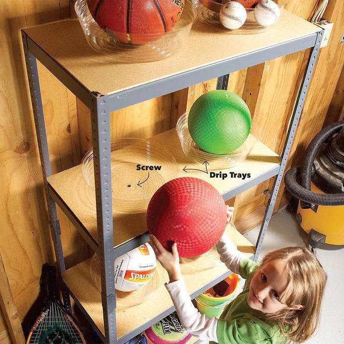 Coffee container, Hose reel, Ice trays, Foam beverage can holders, Use a pool noodle inside a drawer, 5-Gallon buckets, Paper tubes, Toothbrushes, Tennis balls, Milk jugs, Clamshell containers, Pipe insulation, Wine bottle, Gutter garden, Curtain rods, Mesh produce bag, Save your containers, PVC piping, Old clothing, Used or leftover building materials, Old rake, Packing peanuts, Use an old eyeglass case for hardware storage, Gardening tool hack, Wine cork caulk saver, Pop tops, Old sneaker, Bread tabs, Pie plate, Egg cartons, Tape containers, Wine box shoe storage, Garden hose, Old gloves, Three-ring binder spine, Painter’s plastic, Coffee bag ties, To-go coffee cup, Rx bottle for storing fasteners, Tissue box, Peanut butter jars, Golf tees, Bike inner tubes, Grated cheese container, Garment bag, Spray paint organizer, Flexible drainage pipe, Plastic shelving units, Wire mesh fence, Key ring, Toothbrush holder, Cooking cooling racks, Save those caps!, Pet collar, Old trash cans, Tomato cage, Cleaned out grill, Milk crates, Broken laundry basket, Floral water tubes, Drill box reuse, Floor tiles for drawer liners, Paint tray, Fence post, Electrical box, Twist ties, Clothespins, Electrical wire, Golf club covers, Yardstick, Shelf liner, Flowerpot drip pans, Laundry jug watering can, Bucket lids, Cereal box, Coffee carry-all, Bubble wrap®, Rubber chair leg cap, No-slide knee pads, Appliance and tool manuals, Chip clips