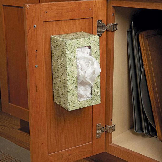Coffee container, Hose reel, Ice trays, Foam beverage can holders, Use a pool noodle inside a drawer, 5-Gallon buckets, Paper tubes, Toothbrushes, Tennis balls, Milk jugs, Clamshell containers, Pipe insulation, Wine bottle, Gutter garden, Curtain rods, Mesh produce bag, Save your containers, PVC piping, Old clothing, Used or leftover building materials, Old rake, Packing peanuts, Use an old eyeglass case for hardware storage, Gardening tool hack, Wine cork caulk saver, Pop tops, Old sneaker, Bread tabs, Pie plate, Egg cartons, Tape containers, Wine box shoe storage, Garden hose, Old gloves, Three-ring binder spine, Painter’s plastic, Coffee bag ties, To-go coffee cup, Rx bottle for storing fasteners, Tissue box, Peanut butter jars, Golf tees, Bike inner tubes, Grated cheese container, Garment bag, Spray paint organizer, Flexible drainage pipe, Plastic shelving units, Wire mesh fence, Key ring, Toothbrush holder, Cooking cooling racks, Save those caps!, Pet collar, Old trash cans, Tomato cage, Cleaned out grill, Milk crates, Broken laundry basket, Floral water tubes, Drill box reuse, Floor tiles for drawer liners, Paint tray, Fence post, Electrical box, Twist ties, Clothespins, Electrical wire, Golf club covers, Yardstick, Shelf liner, Flowerpot drip pans, Laundry jug watering can, Bucket lids, Cereal box, Coffee carry-all, Bubble wrap®, Rubber chair leg cap, No-slide knee pads, Appliance and tool manuals, Chip clips