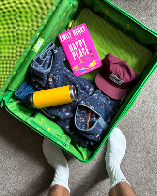 Bose QuietComfort Headphones, MZOO sleep eye mask, The Brevitē backpack, Hypervolt Go 2 massage device, An 8-pack of Purell hand sanitizer, Cotopaxi’s Bataan fanny pack, A Yeti Rambler water bottle, Ostrichpillow Go travel neck pillow, Away’s “bigger” carry-on, An Apple iPad, TheraFace depuffing wand, Related...