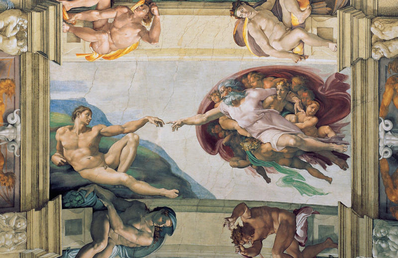 'The Creation of Adam' 'The Garden of Earthly Delights', 'The Creation of Adam', 'The Persistence of Memory', 'Nighthawks', 'Autumn Rhythm', 'Isabella', 'Boy Mozart', 'Mona Lisa', 'The Prophet Zechariah', 'Netherlandish Proverbs', 'An Old Man in Military Costume', 'The Life of Saint Francis', 'The Starry Night', 'Patch Of Grass', 'Supper at Emmaus'