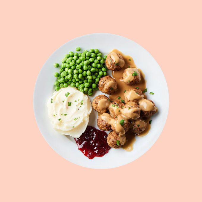 Plant Balls, Macaroni and Cheese, Chicken Tenders, Salmon Filet, Shrimp Salad, Marinated Salmon, Veggie Balls, Garlic Lemon Cod, All the Desserts, Swedish Meatballs