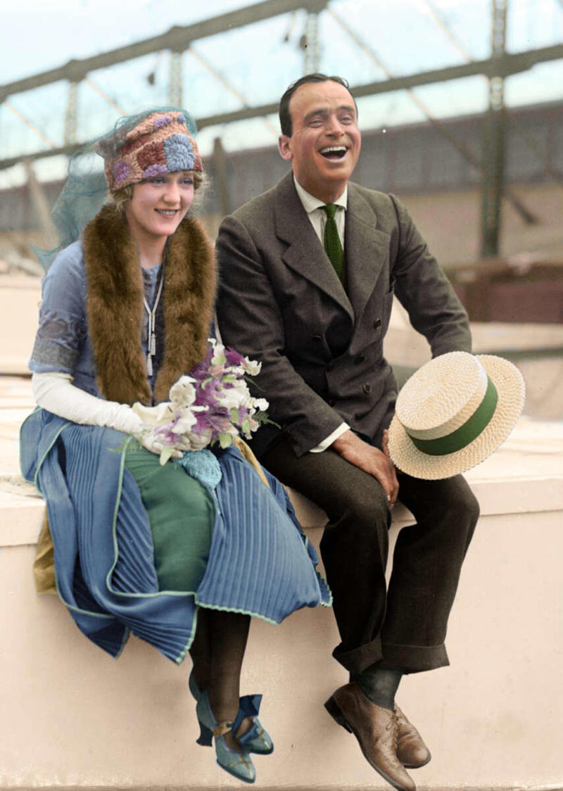 3. Mary Pickford and Douglas Fairbanks boarding a ship for their honeymoon, 1920 1. American actor Buster Keaton, 1920, 2. This mechanic is fixing a steam pump in an electrical plant, 1920, 3. Mary Pickford and Douglas Fairbanks boarding a ship for their honeymoon, 1920, 4. Vladimir Lenin, July 1920, 5. Farmers market in New Orleans, early 1920s, 6. Main Street in Fall River, MA, 1920, 7. A street vendor in the streets of New Orleans, early 1920s, 8. The Art Hickman Orchestra, 1920, 9. Charles Ponzi, 1920, 10. Orchard Street, NYC, 1920, 11. The mugshot of Herbert Ellis, 1920, 12. The Belgian National team, 1921, 13. Albert Einstein, March, 1921, 14. A street scene in Washington, D.C., 1921, 15. Car crash in Washington, 1921, 16. Motorized unicycle, 1921, 17. Albert Einstein and his wife, Elsa Einstein, 1921, 18. Sergeant Stubby wearing his military uniform and decorations, 1921, 19. Marilyn Miller in New York, 1921