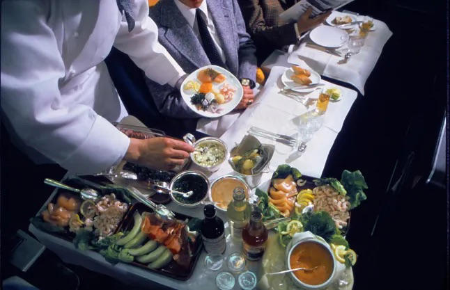Balanced Meal Cabin Service, SAS DC-8-33, Meat or Seafood?, First Class, Lobster or Shrimp?, Fresh Bread, SAS Scandinavia, First Class Drinks, Great Service, Perfect Service, Balanced Meal, Pan Am Desserts, A Qantas Flight, Drink Service, A Pan Am 747 Cabin, Royal Viking