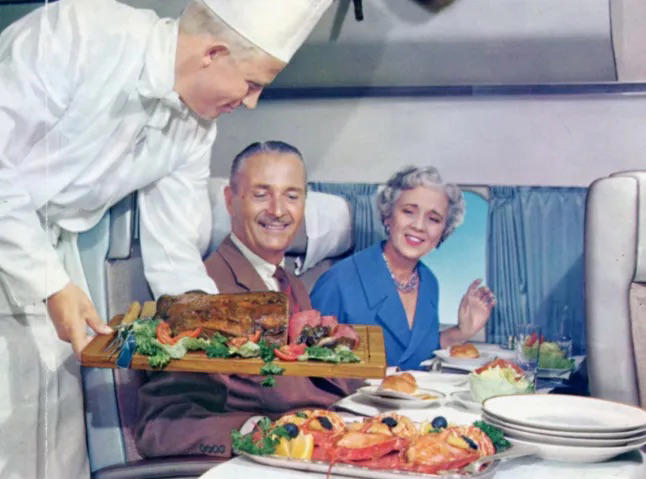 Meat or Seafood? Cabin Service, SAS DC-8-33, Meat or Seafood?, First Class, Lobster or Shrimp?, Fresh Bread, SAS Scandinavia, First Class Drinks, Great Service, Perfect Service, Balanced Meal, Pan Am Desserts, A Qantas Flight, Drink Service, A Pan Am 747 Cabin, Royal Viking