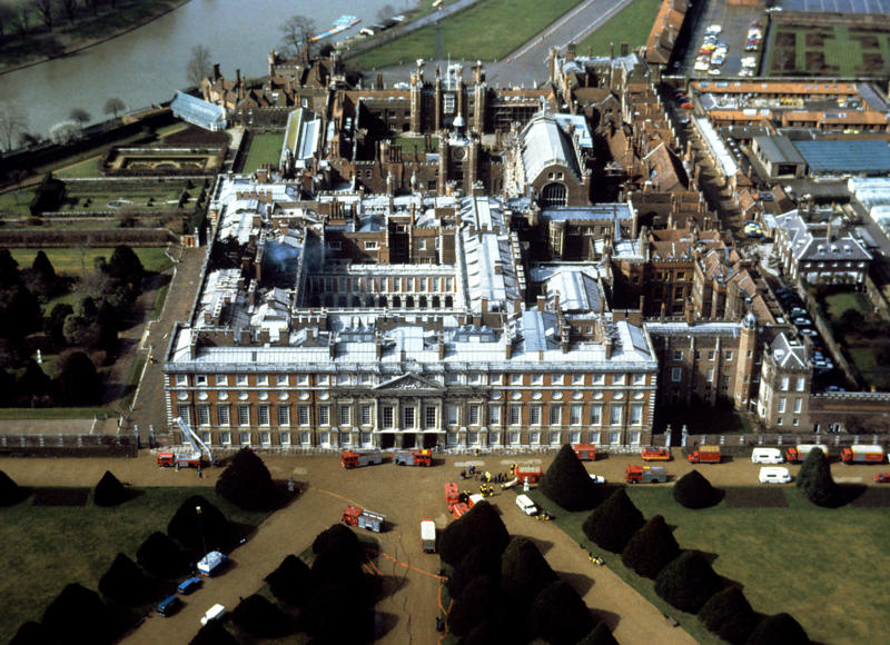 Hampton Court Palace fire, 1986 Temple of Artemis fire, 356 BCE, Library of Alexandria fire, 48 BCE, Old St Paul's fire, 1666, White House fire, 1814, Westminster Palace fire, 1834, Tuileries Palace fire, 1871, University of Leuven Library fire, 1914, The Crystal Palace fire, 1936, Hotel Polen fire, 1977, York Minster fire, 1984, Hampton Court Palace fire, 1986, World Trade Center fires, 2001, Brighton West Pier fire, 2003, Al-Madina Souq fire, 2012, Honey Run Covered Bridge fire, 2018, Copenhagen Old Stock Exchange fire, 2024