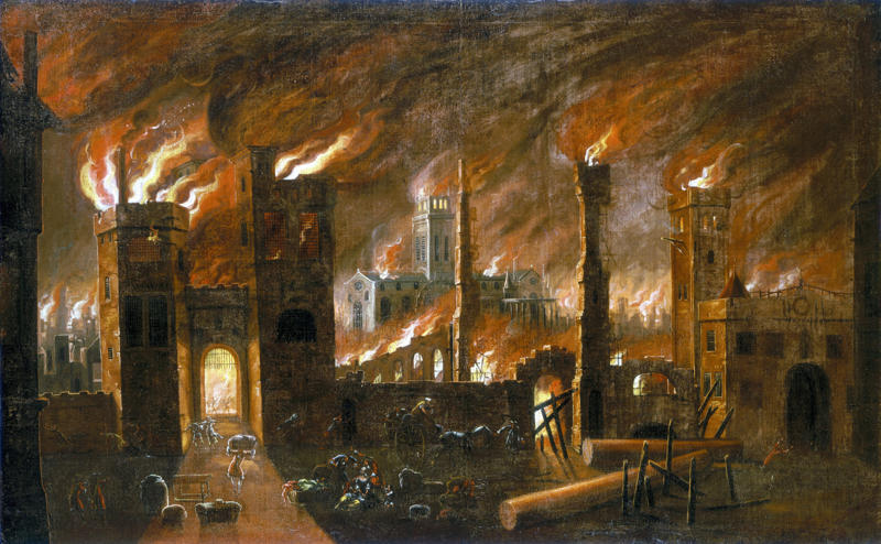 Old St Paul's fire, 1666 Temple of Artemis fire, 356 BCE, Library of Alexandria fire, 48 BCE, Old St Paul's fire, 1666, White House fire, 1814, Westminster Palace fire, 1834, Tuileries Palace fire, 1871, University of Leuven Library fire, 1914, The Crystal Palace fire, 1936, Hotel Polen fire, 1977, York Minster fire, 1984, Hampton Court Palace fire, 1986, World Trade Center fires, 2001, Brighton West Pier fire, 2003, Al-Madina Souq fire, 2012, Honey Run Covered Bridge fire, 2018, Copenhagen Old Stock Exchange fire, 2024