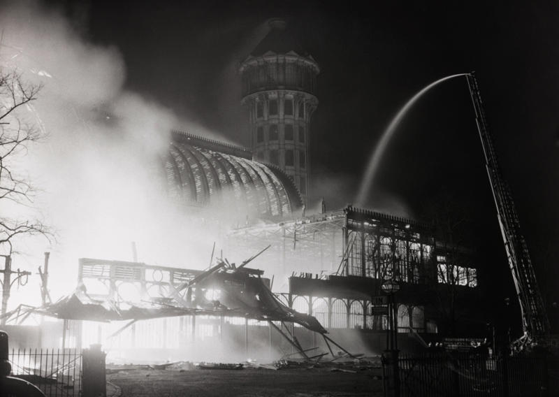 The Crystal Palace fire, 1936 Temple of Artemis fire, 356 BCE, Library of Alexandria fire, 48 BCE, Old St Paul's fire, 1666, White House fire, 1814, Westminster Palace fire, 1834, Tuileries Palace fire, 1871, University of Leuven Library fire, 1914, The Crystal Palace fire, 1936, Hotel Polen fire, 1977, York Minster fire, 1984, Hampton Court Palace fire, 1986, World Trade Center fires, 2001, Brighton West Pier fire, 2003, Al-Madina Souq fire, 2012, Honey Run Covered Bridge fire, 2018, Copenhagen Old Stock Exchange fire, 2024