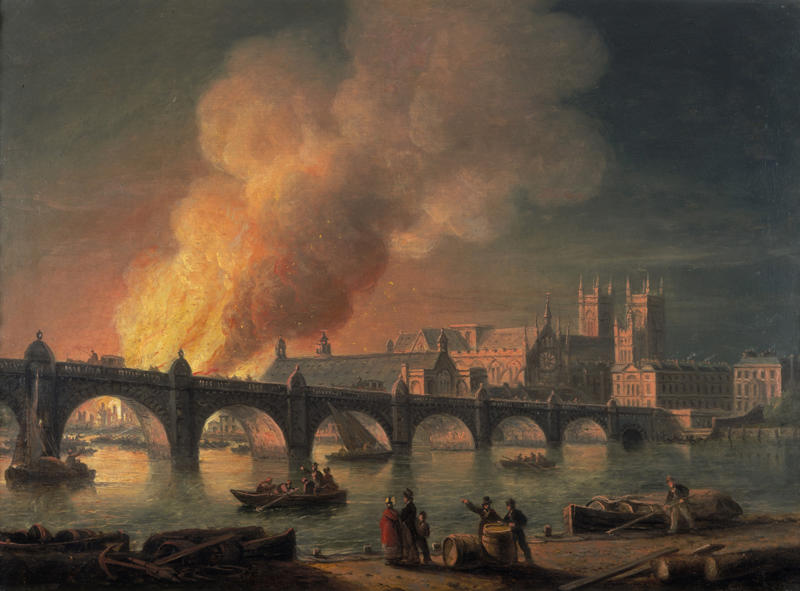 Westminster Palace fire, 1834 Temple of Artemis fire, 356 BCE, Library of Alexandria fire, 48 BCE, Old St Paul's fire, 1666, White House fire, 1814, Westminster Palace fire, 1834, Tuileries Palace fire, 1871, University of Leuven Library fire, 1914, The Crystal Palace fire, 1936, Hotel Polen fire, 1977, York Minster fire, 1984, Hampton Court Palace fire, 1986, World Trade Center fires, 2001, Brighton West Pier fire, 2003, Al-Madina Souq fire, 2012, Honey Run Covered Bridge fire, 2018, Copenhagen Old Stock Exchange fire, 2024