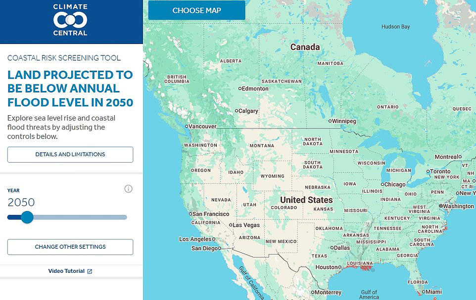 New map reveals US cities and landmarks set to disappear by 2050, New Orleans, Louisiana, Cape Coral, Florida, Savannah, Georgia, Charleston, South Carolina, Atlantic City, New Jersey, East Rutherford, New Jersey, Long Island, New York, San Jose, California
