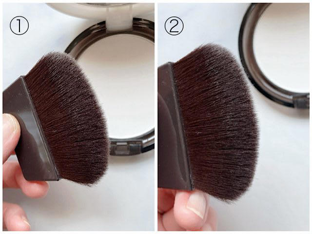 サラスベ肌が続くパウダーメイク, (1)パウダーはブラシで塗る, (2)パーツごとに塗り方を変える, (3)ルースパウダーの塗り方, (4)外出時にはプレストパウダーが便利