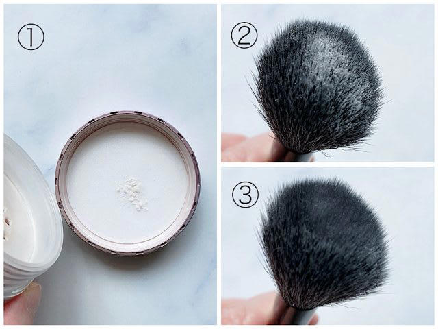 サラスベ肌が続くパウダーメイク, (1)パウダーはブラシで塗る, (2)パーツごとに塗り方を変える, (3)ルースパウダーの塗り方, (4)外出時にはプレストパウダーが便利