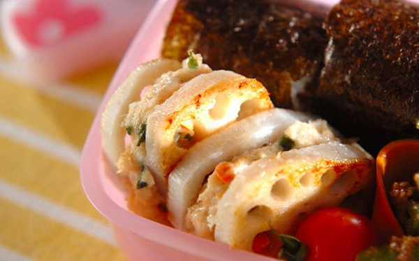甘長唐辛子の肉詰め, 豆腐の肉詰めグリル焼き, 肉詰め巾着の炊き合わせ, レンコンの肉詰め