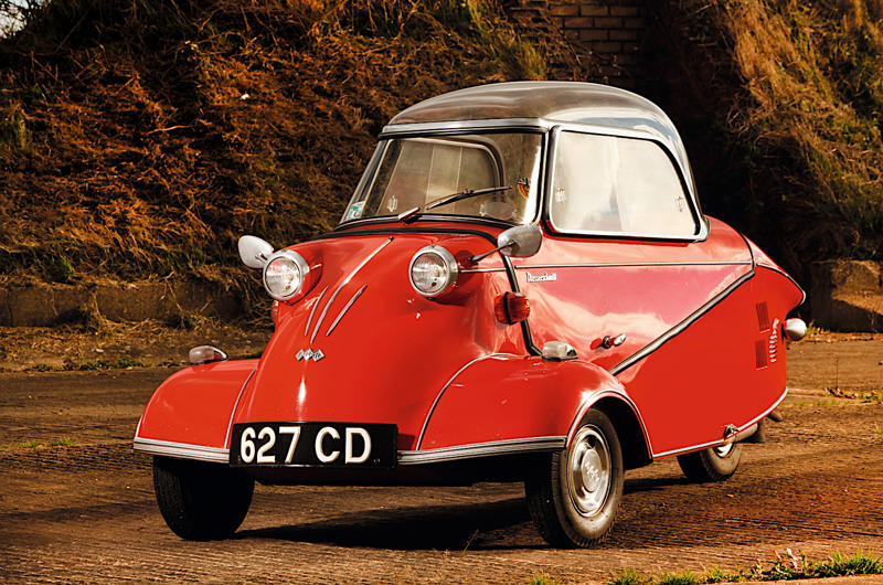 34. Messerschmitt KR175: 173cc 1. Fiat 600: 633cc, 2. Renault 3: 603cc, 3. Citroën Ami 6: 602cc, 4. Citroën LN: 602cc, 5. Citroën Méhari: 602cc, 6. smart: 599cc, 7. Fiat 126: 594cc, 8. DKW F1: 584cc, 9. BMW 600: 582cc, 10. Fiat 500 Topolino: 569cc, 11. Suzuki SC100: 539cc, 12. NSU Spider: 497cc, 13. Steyr-Puch 500: 493cc, 14. Morgan Runabout: 482cc, 15. Fiat Nuova 500: 479cc, 16. Citroën Dyane: 425cc, 17. Vespa 400: 393cc, 18. Citroën 2CV: 375cc, 19. Suzulight: 359cc, 20. Honda T360: 356cc, 21. Mazda R360: 356cc, 22. Subaru 360: 356cc, 23. Suzuki Fronte: 356cc, 24. Honda N360: 354cc, 25. Lloyd 350: 347cc, 26. Berkeley Sports: 322cc, 27. Lloyd 300: 293cc, 28. Renault Voiturette: 273cc, 29. Lloyd 250: 250cc, 30. Goggomobil: 245cc, 31. Isetta: 236cc, 32. Fuldamobil: 191cc, 33. Heinkel Kabine: 174cc, 34. Messerschmitt KR175: 173cc, 35. Invacar: 147cc, 36. Bond Minicar: 122cc, 37. Peel P50: 49cc, 38. Brütsch Mopetta: 48cc