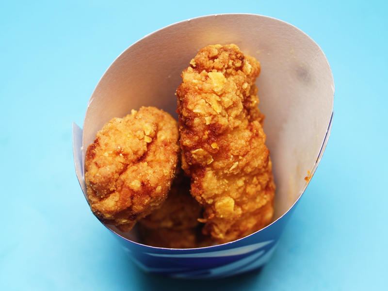 Taco Bell also recently released chicken strips after bringing out nuggets last year. The chicken tenders were large and perfectly fried., The chicken tenders were crispy on the outside., However, there wasn't an abundance of chicken meat inside., Smashburger's chicken tenders were just slightly too fried for my liking., The chicken tenders, overall, tasted dry, even when paired with sauce., Next up were the crispy chicken tenders from Sonic Drive-In., The chicken tenders were evenly fried but on the thinner side., My ninth favorite chicken tenders came from Popeyes., The chicken tenders from Popeyes were crispy, flaky, and crunchy., The meat inside was flaky and moist as well., I thought the chicken tenders from Bojangles were flavorful and super crispy., I thought the chicken tenders were a good size., McDonald's just launched its new McCrispy Strips., The breading was relatively thin, but very crispy., The chicken strips packed a lot of flavor., Chick-fil-A's chicken tenders were perfectly crispy and juicy., The chicken tenders were nicely fried but still juicy on the inside., Wingstop's chicken tenders came in third place., The chicken tenders were large and well-breaded., These tenders were filled with real chicken., My second favorite chicken tenders came from Zaxby's., The chicken tenders were super crispy.