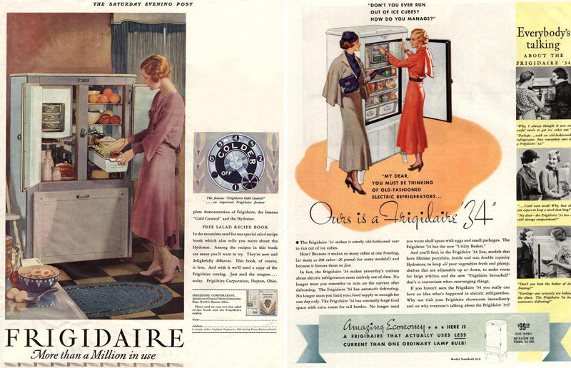 1930s: Frigidaire refrigerators Beautiful vintage adverts for home products around the world, 1922: Dominion Linoleum, 1926: Electrolux vacuums, 1920s: pianos, 1931: Neolux light fittings, 1932: solid wood desks, 1937: Carrier air-conditioning units, 1930s: Frigidaire refrigerators, 1942: Bowmans furniture, 1945: Belmont televisions, 1940s: Scotch tape, 1940s: Westinghouse washing machines, 1950: kit homes, 1955: blast-resistant houses, 1957: Admiral televisions, 1957: Grècéram floor tiles, 1950s: WalPaMur paint, 1962: Australuco aluminium, 1963: Bell extension phones, 1967: Edison Electric Institute, 1960s: Georgia-Pacific panelling, 1973: Armstrong floors, 1974: Pioneer speakers, 1970s: Chippy telephone tables, 1986: Sony remote controls, 1980s: Sun dishwasher soap, 1980s: Playmobil home, 1991: Sony Walkman, 1999: Apple iMac computers, 1990s: IKEA blinds