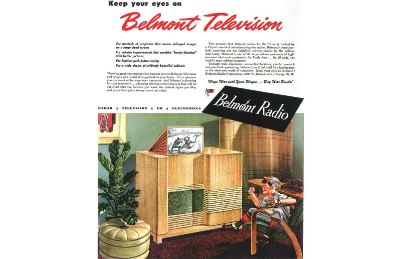 1945: Belmont televisions Beautiful vintage adverts for home products around the world, 1922: Dominion Linoleum, 1926: Electrolux vacuums, 1920s: pianos, 1931: Neolux light fittings, 1932: solid wood desks, 1937: Carrier air-conditioning units, 1930s: Frigidaire refrigerators, 1942: Bowmans furniture, 1945: Belmont televisions, 1940s: Scotch tape, 1940s: Westinghouse washing machines, 1950: kit homes, 1955: blast-resistant houses, 1957: Admiral televisions, 1957: Grècéram floor tiles, 1950s: WalPaMur paint, 1962: Australuco aluminium, 1963: Bell extension phones, 1967: Edison Electric Institute, 1960s: Georgia-Pacific panelling, 1973: Armstrong floors, 1974: Pioneer speakers, 1970s: Chippy telephone tables, 1986: Sony remote controls, 1980s: Sun dishwasher soap, 1980s: Playmobil home, 1991: Sony Walkman, 1999: Apple iMac computers, 1990s: IKEA blinds