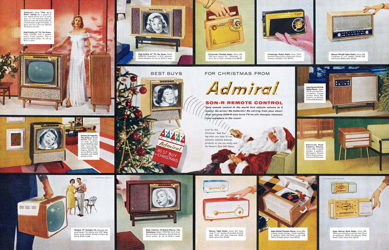 1957: Admiral televisions Beautiful vintage adverts for home products around the world, 1922: Dominion Linoleum, 1926: Electrolux vacuums, 1920s: pianos, 1931: Neolux light fittings, 1932: solid wood desks, 1937: Carrier air-conditioning units, 1930s: Frigidaire refrigerators, 1942: Bowmans furniture, 1945: Belmont televisions, 1940s: Scotch tape, 1940s: Westinghouse washing machines, 1950: kit homes, 1955: blast-resistant houses, 1957: Admiral televisions, 1957: Grècéram floor tiles, 1950s: WalPaMur paint, 1962: Australuco aluminium, 1963: Bell extension phones, 1967: Edison Electric Institute, 1960s: Georgia-Pacific panelling, 1973: Armstrong floors, 1974: Pioneer speakers, 1970s: Chippy telephone tables, 1986: Sony remote controls, 1980s: Sun dishwasher soap, 1980s: Playmobil home, 1991: Sony Walkman, 1999: Apple iMac computers, 1990s: IKEA blinds