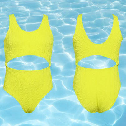 A colorblock one-piece, A lime green swim set for boys, A one-piece rash guard for babies and up, A pair of lime boy's trunks with shark design, A neon orange rash guard, A pair of swim trucks for toddlers, Neon yellow trunks for babies and toddlers, A tangerine off-the-shoulder one-piece, A cross-back bikini with pom pom detail, A puff-sleeve two-piece, A three-piece girl's swimsuit, Vans board shorts for tweens, A UV-protective rash guard for girls, An orange flutter suit for toddlers and above, A neon yellow cut-out one-piece, Related...