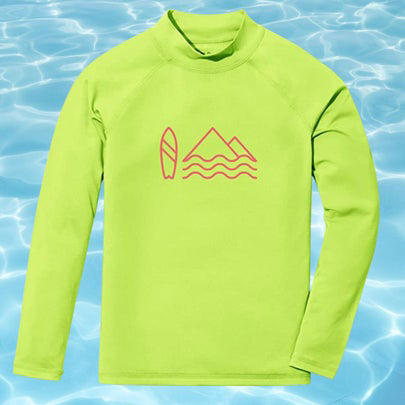 A colorblock one-piece, A lime green swim set for boys, A one-piece rash guard for babies and up, A pair of lime boy's trunks with shark design, A neon orange rash guard, A pair of swim trucks for toddlers, Neon yellow trunks for babies and toddlers, A tangerine off-the-shoulder one-piece, A cross-back bikini with pom pom detail, A puff-sleeve two-piece, A three-piece girl's swimsuit, Vans board shorts for tweens, A UV-protective rash guard for girls, An orange flutter suit for toddlers and above, A neon yellow cut-out one-piece, Related...