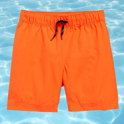 A colorblock one-piece, A lime green swim set for boys, A one-piece rash guard for babies and up, A pair of lime boy's trunks with shark design, A neon orange rash guard, A pair of swim trucks for toddlers, Neon yellow trunks for babies and toddlers, A tangerine off-the-shoulder one-piece, A cross-back bikini with pom pom detail, A puff-sleeve two-piece, A three-piece girl's swimsuit, Vans board shorts for tweens, A UV-protective rash guard for girls, An orange flutter suit for toddlers and above, A neon yellow cut-out one-piece, Related...