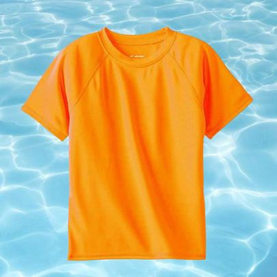 A colorblock one-piece, A lime green swim set for boys, A one-piece rash guard for babies and up, A pair of lime boy's trunks with shark design, A neon orange rash guard, A pair of swim trucks for toddlers, Neon yellow trunks for babies and toddlers, A tangerine off-the-shoulder one-piece, A cross-back bikini with pom pom detail, A puff-sleeve two-piece, A three-piece girl's swimsuit, Vans board shorts for tweens, A UV-protective rash guard for girls, An orange flutter suit for toddlers and above, A neon yellow cut-out one-piece, Related...
