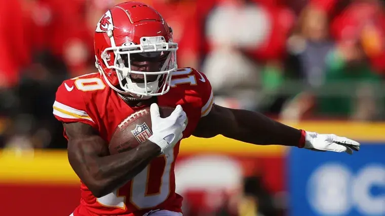 16. Tyreek Hill (2016-2021), 15. Christian Okoye (1987-1993), 12. Jamaal Charles (2008-2016), 8. Buck Buchanan (1963-1975), 6. Will Shields (1993-2006), 3. Tony Gonzalez (1997-2008), 2. Travis Kelce (2013-active)