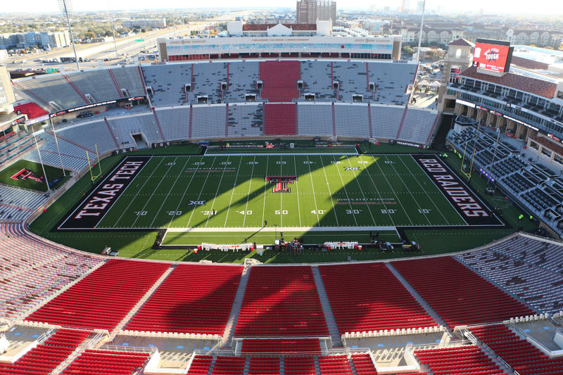 16. David Booth Kansas Memorial Stadium (Kansas Jayhawks), 15. Space City Financial Stadium (Houston Cougars), 14. Nippert Stadium (Cincinnati Bearcats), 13. FBC Mortgage Stadium (UCF Knights), 12. Arizona Stadium (Arizona Wildcats), 11. Mountain America Stadium (Arizona State), 10. McLane Stadium (Baylor Bears), 9. Folsom Field (Colorado Buffaloes), 8. Amon G. Carter Stadium (TCU Horned Frogs), 7. Jack Trice Stadium (Iowa State Cyclones), 6. Milan Puskar Stadium (West Virginia Mountaineers), 5. Rice-Eccles Stadium (Utah Utes), 4. Boone Pickens Stadium (Oklahoma State Cowboys), 3. Jones AT&amp;T Stadium (Texas Tech Red Raiders), 2. Bill Snyder Family Stadium (Kansas State Wildcats), 1. LaVell Edwards Stadium (BYU Cougars)