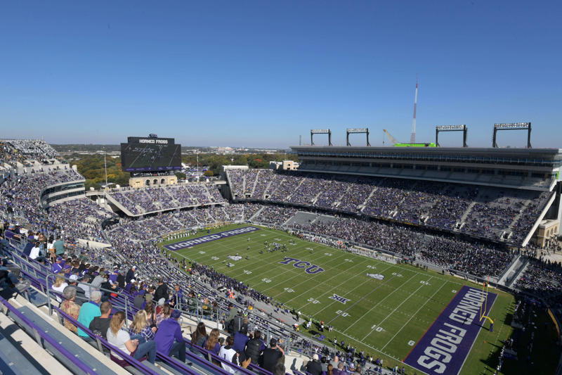 16. David Booth Kansas Memorial Stadium (Kansas Jayhawks), 15. Space City Financial Stadium (Houston Cougars), 14. Nippert Stadium (Cincinnati Bearcats), 13. FBC Mortgage Stadium (UCF Knights), 12. Arizona Stadium (Arizona Wildcats), 11. Mountain America Stadium (Arizona State), 10. McLane Stadium (Baylor Bears), 9. Folsom Field (Colorado Buffaloes), 8. Amon G. Carter Stadium (TCU Horned Frogs), 7. Jack Trice Stadium (Iowa State Cyclones), 6. Milan Puskar Stadium (West Virginia Mountaineers), 5. Rice-Eccles Stadium (Utah Utes), 4. Boone Pickens Stadium (Oklahoma State Cowboys), 3. Jones AT&amp;T Stadium (Texas Tech Red Raiders), 2. Bill Snyder Family Stadium (Kansas State Wildcats), 1. LaVell Edwards Stadium (BYU Cougars)