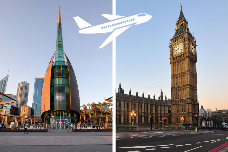 Up in the air, New York, New York to Sydney, Australia, Newark, New Jersey to Singapore, Perth, Australia to London, United Kingdom, Los Angeles, California to Singapore, Johannesburg, South Africa to Atlanta, Georgia, Abu Dhabi, UAE to Los Angeles, California, Toronto, Canada to Manila, Philippines