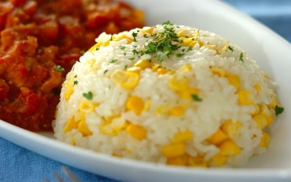 トウモロコシライス, トウモロコシと大葉のご飯, プチプチトウモロコシの炊き込みバターライス, トウモロコシの炒めご飯, トウモロコシとマッシュルームのピラフ, コーンカレーチャーハン