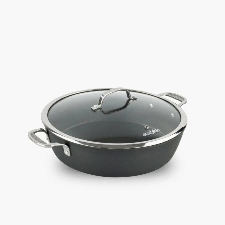 'I'm done with cheap and flimsy models', 1) Hexclad Hybrid Deep Sauté Pan with Lid, £139, 2) Eaziglide Neverstick3 Professional Aluminium Non-Stick Casserole, £90, 3) Our Place Always Pan, £125, 4) Tefal Emotion Frying Pan, £30, 5) Salter Megastone Fry Pan, £19.99