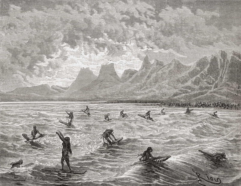 The origins in Polynesia, A sacred sport, The arrival of missionaries, The reemergence of surfing, "The Duke", Surfing around the world, The invention of the first wetsuit, A mainstream sport, Surfing on the big screen, The depiction of traveling surfers, The legacy of Rell Sunn, Further technical adjustments, Surfing as a lifestyle, The soul of a surfer