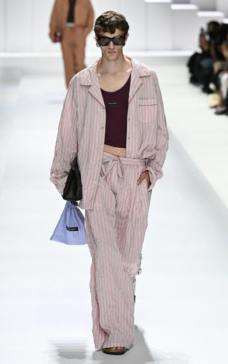A model presents a creation by Dolce & Gabbana for the Menswear Ready-to-wear Spring-Summer 2026 collection as part of the Milan Fashion Week