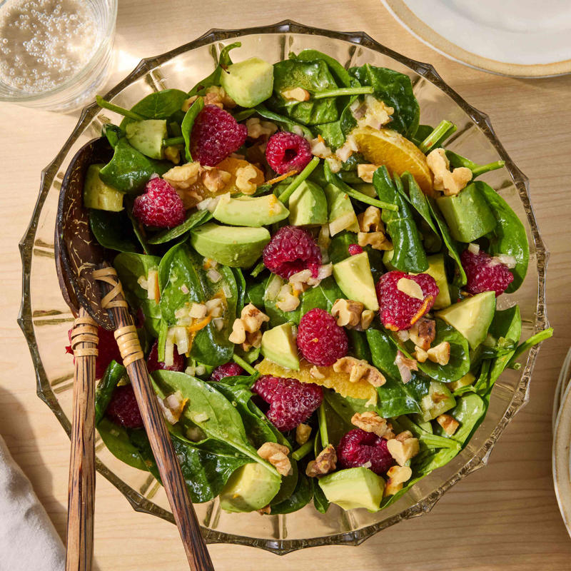 High-Protein White Bean Salad with Feta &amp; Lemon-Garlic Vinaigrette, Raspberry-Spinach Salad with Avocado &amp; Walnuts, No-Cook White Bean &amp; Spinach Caprese Salad, Cucumber-Blueberry Spinach Salad, The Simplest Spinach Salad, Chicken &amp; Spinach Salad with Creamy Feta Dressing, Spinach Salad with Quinoa, Chicken &amp; Fresh Berries, Orzo Salad with Chickpeas &amp; Artichoke Hearts, Apple-Cranberry Spinach Salad with Goat Cheese, Fiber-Packed Spicy White Bean &amp; Spinach Salad, High-Protein Grilled Chicken Salad, Summer Blueberry Salad with Toasted Pecans &amp; Feta, Air-Fryer Tempura Artichoke Salad with Lemon-Dill Dressing, Peach &amp; Spinach Salad with Feta, Grilled Corn Salad with Chili-Miso Dressing, Best Caesar Salad with Crispy Parmesan, Pear Salad, Spinach Salad with Warm Bacon Vinaigrette, Red Onion &amp; Avocado, Salmon Couscous Salad