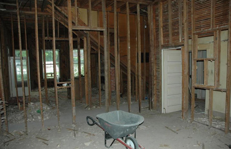 Before: the dining room The resurrection of a ruined home, A restoration journey, Finding a fixer-upper, Buying a teardown, The house today, Before: the porch, After: the porch, Before: the hallway, After: the hallway, Before: the living room, After: the living room, Before: the bedroom, After: the bedroom, Before: the bathroom, After: the bathroom, Before: the dining room, After: the dining room, After: the kitchen, Getting their hands dirty, What's next?