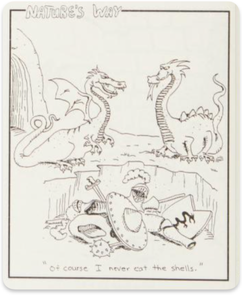             The First Step Into The Far Side        ,             Humans Are Strange        ,             Stone Age Graffiti        ,             Snails Reflect The Issues Of Married Life        ,             Everyone Has Their Superstitions        ,             The Far Side of OZ        ,             Monsters Are Hiding Everywhere        ,             Dragons Grab A Quick Snack        ,             Human Beings Are Not Special        ,             Gary Larson Brings Readers to The Far Side        