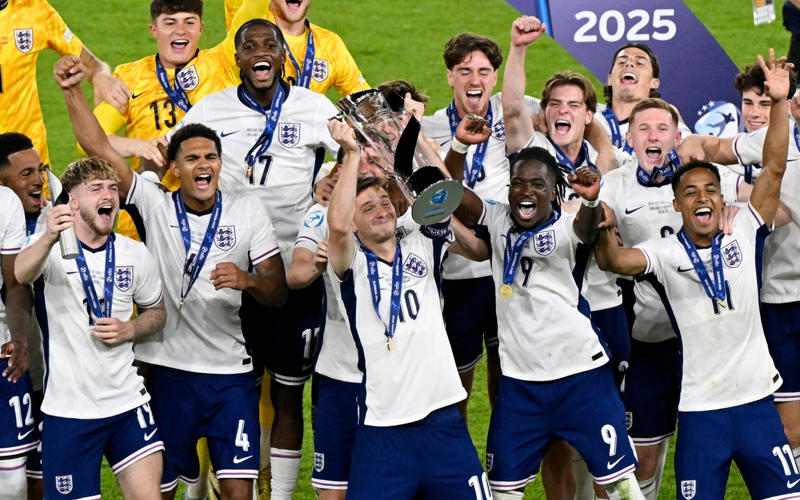 10:56 PM BST, 10:55 PM BST, Man of the match, 10:55 PM BST, Lee Carsley speaking to Channel 4, 10:51 PM BST, Trophy time, 10:48 PM BST, Player of the tournament is..., 10:48 PM BST, Runners-up, 10:45 PM BST, FT stats, 10:44 PM BST, England’s player of the tournament celebrates, 10:43 PM BST, The thoughts of Jonathan Rowe, 10:42 PM BST, Joy for Carsley, 10:41 PM BST, Mixed feelings for Tuchel?, 10:36 PM BST, Back-to-back European champions, 10:34 PM BST, England win the 2025 Under-21 European Championships, 10:32 PM BST, 120 mins: England 3 Germany 2, 10:31 PM BST, 119 mins: England 3 Germany 2, 10:29 PM BST, 118 mins: England 3 Germany 2, 10:28 PM BST, 117 mins: England 3 Germany 2, 10:28 PM BST, 116 mins: England 3 Germany 2, 10:26 PM BST, 115 mins: England 3 Germany 2, 10:25 PM BST, 113 mins: England 3 Germany 2, 10:24 PM BST, 112 mins: England 3 Germany 2, 10:23 PM BST, 111 mins: England 3 Germany 2, 10:20 PM BST, 109 mins: England 3 Germany 2, 10:19 PM BST, 107 mins: England 3 Germany 2, 10:16 PM BST, Second period of extra time, 10:14 PM BST, HT in extra time, 10:13 PM BST, 105 mins: England 3 Germany 2, 10:12 PM BST, 104 mins: England 3 Germany 2, 10:11 PM BST, 103 mins: England 3 Germany 2, 10:09 PM BST, 102 mins: England 3 Germany 2, 10:06 PM BST, 98 mins: England 3 Germany 2, 10:05 PM BST, 97 mins: England 3 Germany 2, 09:59 PM BST, GOAL! Rowe restores England’s lead, 09:58 PM BST, Start of extra time, 09:53 PM BST, End of normal time, 09:51 PM BST, 90+3 mins: England 2 Germany 2, 09:50 PM BST, 90+2 mins: England 2 Germany 2, 09:48 PM BST, 90 mins: England 2 Germany 2, 09:46 PM BST, 88 mins: England 2 Germany 2, 09:44 PM BST, 85 mins: England 2 Germany 2, 09:42 PM BST, 84 mins: England 2 Germany 2, 09:41 PM BST, 83 mins: England 2 Germany 2, 09:40 PM BST, 81 mins: England 2 Germany 2, 09:38 PM BST, 80 mins: England 2 Germany 2, 09:37 PM BST, 79 mins: England 2 Germany 2, 09:36 PM BST, 78 mins: England 2 Germany 2, 09:34 PM BST, 75 mins: England 2 Germany 2, 09:32 PM BST, 73 mins: England 2 Germany 2, 09:29 PM BST, 71 mins: England 2 Germany 2, 09:28 PM BST, 70 mins: England 2 Germany 2, 09:27 PM BST, 68 mins: England 2 Germany 2, 09:25 PM BST, 66 mins: England 2 Germany 2, 09:22 PM BST, 64 mins: England 2 Germany 2, 09:20 PM BST, 62 mins: England 2 Germany 2, 09:19 PM BST, GOAL! Nebel pulls Germany level, 09:18 PM BST, 60 mins: England 2 Germany 1, 09:16 PM BST, 57 mins: England 2 Germany 1, 09:13 PM BST, 55 mins: England 2 Germany 1, 09:11 PM BST, 52 mins: England 2 Germany 1, 09:10 PM BST, 51 mins: England 2 Germany 1, 09:09 PM BST, 50 mins: England 2 Germany 1, 09:08 PM BST, 49 mins: England 2 Germany 1, 09:03 PM BST, Second half, 08:58 PM BST, What will Tuchel have thought of that first half?, 08:54 PM BST, Elliott’s fantastic tournament, 08:51 PM BST, HT stats, 08:48 PM BST, Half time, 08:46 PM BST, GOAL! Weiper gets one back for Germany, 08:46 PM BST, 45 mins: England 2 Germany 0, 08:44 PM BST, 43 mins: England 2 Germany 0, 08:41 PM BST, 41 mins: England 2 Germany 0, 08:39 PM BST, 39 mins: England 2 Germany 0, 08:37 PM BST, 37 mins: England 2 Germany 0, 08:35 PM BST, 34 mins: England 2 Germany 0, 08:33 PM BST, 32 mins: England 2 Germany 0, 08:30 PM BST, 29 mins: England 2 Germany 0, 08:24 PM BST, GOAL! Hutchinson doubles England’s lead, 08:24 PM BST, 24 mins: England 1 Germany 0, 08:23 PM BST, 22 mins: England 1 Germany 0, 08:20 PM BST, 19 mins: England 1 Germany 0, 08:17 PM BST, 16 mins: England 1 Germany 0, 08:15 PM BST, 14 mins: England 1 Germany 0, 08:12 PM BST, 11 mins: England 1 Germany 0, 08:05 PM BST, GOAL! Elliott fires England into the lead, 08:03 PM BST, 2 mins: England 0 Germany 0, 08:00 PM BST, Kick-off, 07:55 PM BST, Anthem time, 07:52 PM BST, Reminder of the teams, 07:49 PM BST, Tuchel has made it!, 07:44 PM BST, Hands-on approach from Carsley, 07:42 PM BST, Connection between the Lionesses and the Young Lions, 07:39 PM BST, Gearing up, 07:33 PM BST, England’s leading scorer at the tournament, 07:25 PM BST, Two managers conversing, 07:19 PM BST, Taking in their surroundings, 07:15 PM BST, Back in 2023, 07:06 PM BST, Full team news, 07:03 PM BST, What they are playing for, 07:00 PM BST, Numbers from the tournament, 06:56 PM BST, Germany team news, 06:56 PM BST, Top scorers in the tournament, 06:54 PM BST, Carsley getting things ready for his players, 06:49 PM BST, England team news, 06:47 PM BST, Germany’s route to the final, 06:44 PM BST, England’s route to the final, 06:33 PM BST, 06:32 PM BST, Lee Carsley has full confidence in his England team