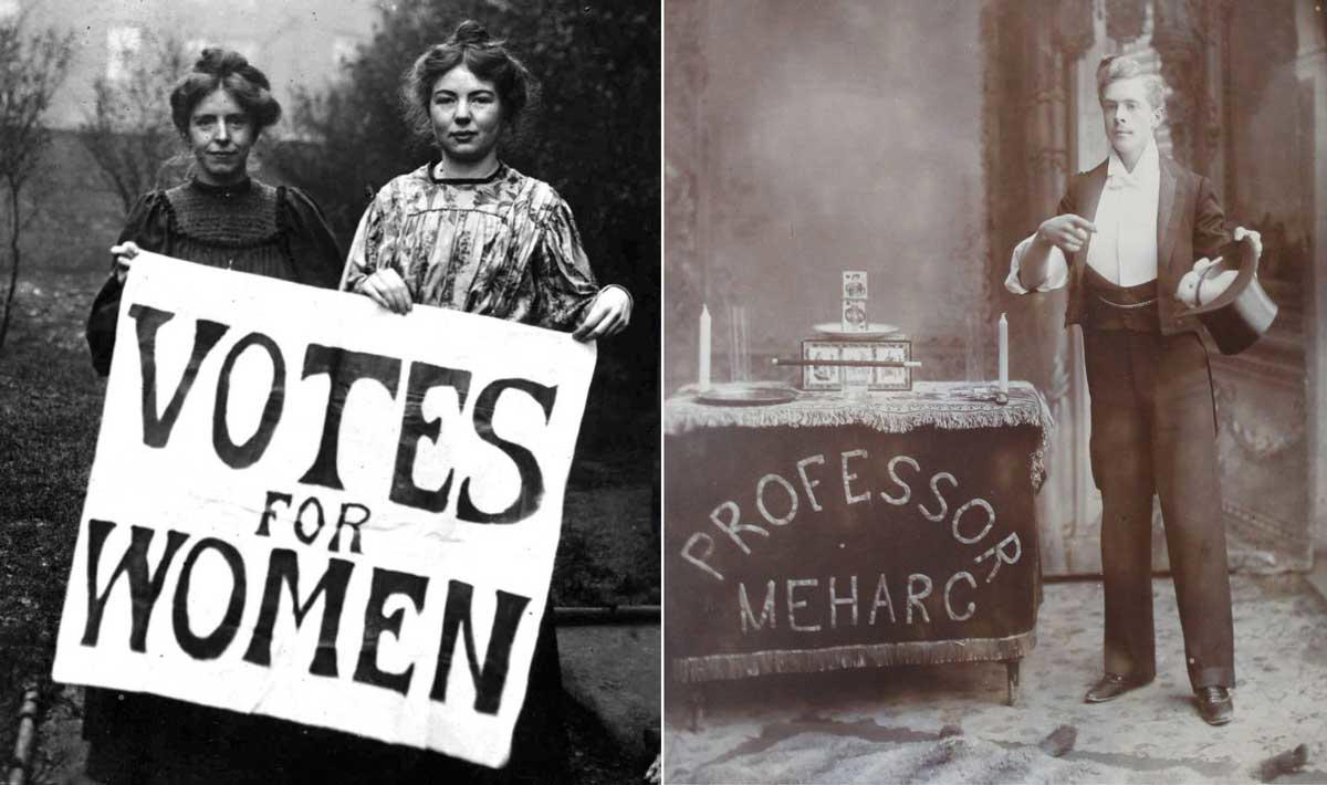 1. Cowboy Taking a Rest in Bonham, Texas (1910), 2. American Soldiers Paying Tribute to More Than 8 Million Horses, Mules, and Donkeys Who Died During World War I (1918), 3. Harriet Tubman at 89 Years Old (1911), 4. Lumberjacks in Portland (1915), 5. Fountain Frozen Solid in Detroit (1917), 6. Olympic Shooting (1912), 7. Gettysburg: Standing at the Bloody Angle Where 3,000 Soldiers Died (1913), 8. Native Americans of the Blackfoot Tribe at Glacier National Park (1913), 9. Six-Year-Old Boy After He Won a Pie-Eating Contest (1916), 10. Agatha Christie in Her WW1 Nurse Uniform (1914), 11. A Soldier from the Harlem Hellfighters Returning Home After World War I (1917), 12. Human Statue of Liberty Made With 18,000 Men (1918), 13. Pyramid of Captured German Helmets in New York (1918), 14. Harlem Hellfighters Back From WWI (1919), 15. Jack Johnson, the First Black Heavyweight Champ (1912), 16. Charlie Chaplin Without Makeup (1916), 17. Visiting a Food Truck (1919), 18. Forging the Chain for the Titanic’s Anchor (1910), 19. Harry Houdini After a Stunt (1914), 20. Dorm Room at the University of Illinois (1910), 21. Man Performing His Magic Act at the Empire Theater in Belfast (1913), 22. Tennis Tournament Winner (1912), 23. Buddies (1910), 24. Ice Delivery Girls (1918), 25. Chester McDuffee and His Aluminum Alloy Diving Suit That Weighed 485 lbs (1911), 26. William Harley and Arthur Davidson (1914), 27. When the Bells Rang on the Western Front (1918), 28. Nikola Tesla in His New York Office (1916), 29. Suffragettes (1911)