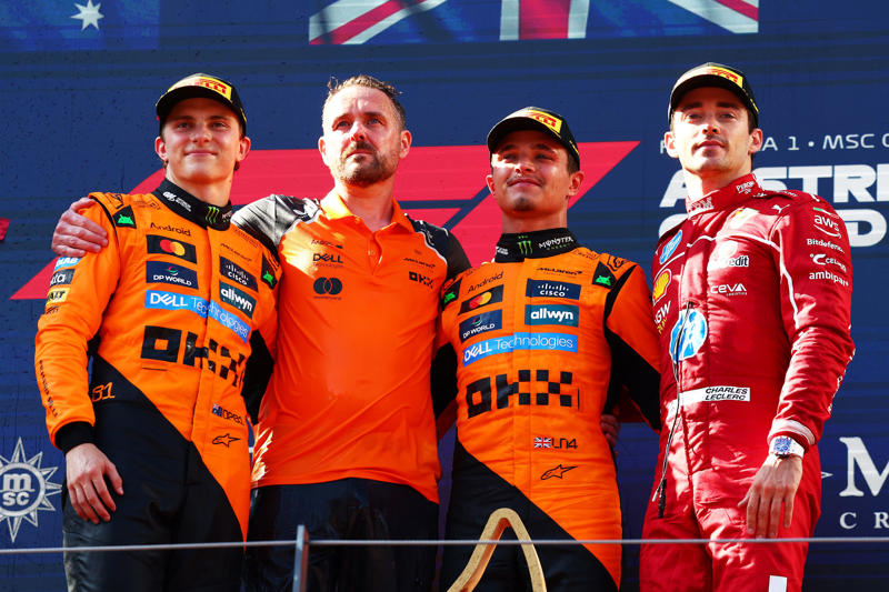 F1 AUSTRIAN GRAND PRIX - LATEST UPDATES, Time for the podium!, Oscar Piastri, who finished P2:, Lando Norris after finishing first:, Charles Leclerc, after coming home P3:, Oscar Piastri:, Lando Norris:, TOP-10 IN THE AUSTRIAN GP, Lando Norris wins the Austrian Grand Prix, Final lap, Norris' gap to Piastri now 1.7 seconds (Lap 69/70), Lando Norris is pushing (Lap 66/70), Lando Norris on team radio (Lap 62/70), Norris's gap to Piastri closing (Lap 60/70), Franco Colapinto receives penalty (Lap 58/70), Oscar Piastri pits (Lap 54/70), Lando Norris pits (Lap 53/70), Lewis Hamilton pits (Lap 51/70), Charles Leclerc pits (Lap 50/70), Piastri closing the gap (Lap 43/70), Norris in control (Lap 40/70), TOP-10 AFTER 35/70 LAPS, Tsunoda-Colapinto collide, Austrian Grand Prix, Lewis Hamilton pits (Lap 26/70), Charles Leclerc pits (Lap 26/70), Oscar Piastri pits (Lap 25/70), Piastri now leads (Lap 22/70), Piastri almost collides with Norris (Lap 20/70), George Russell pits (Lap 19/70), Norris keeping his composure (Lap 17/70), Leclerc told to lift and coast, Piastri backs off a bit (Lap 14/70), Norris and Piastri swap first place (Lap 12/70), Norris thwarting challenge of Piastri, VIDEO: Verstappen and Antonelli crash, Oscar Piastri duelling with Lando Norris (Lap 6/70), Safety car heads in, Antonelli at fault, Max Verstappen is out!, Lights out!, Formation lap No 2, George Russell on team radio:, FIA UPDATE, Carlos Sainz's car catches fire!, FIA: Aborted start!, Carlos Sainz is stuck on the start line!, A reminder of the starting grid for the Austrian GP:, Austrian Grand Prix:, Liam Lawson, who starts P6, Gabriel Bortoleto, who starts an impressive P8:, Oscar Piastri, who starts P3:, Time for the Austrian national anthem!, Karun Chandhok on Max Verstappen's P7 start:, Lando Norris, speaking this morning ahead of the race:, Driver standings heading into this weekend:, Austrian GP winner - race odds:, Bernie Ecclestone on Max Verstappen:, Lando Norris on his 'best lap of the year', Starting grid for the Austrian GP:, Lewis Hamilton reacts to ‘significant’ social media abuse F1 drivers face, F1 constructor standings after 10 races:, List of team upgrades in Austria:, What time is the Austrian GP?, Toto Wolff on a potential Russell-Verstappen line-up, Ferrari team principal Fred Vasseur to miss Austrian GP, F1 extends Austrian GP deal to 2041, Toto Wolff on a potential Russell-Verstappen line-up, Lando Norris after qualifying P1 on Saturday:, RED BULL RING - FACTS:, Ferrari boss Fred Vasseur ahead of the Austrian GP weekend:, Allocated tyre compounds in Austria:, Lewis Hamilton on Ferrari upgrades:, Verstappen teams up with different race engineer in Austria, Irish teen Alex Dunne after finishing P4 in FP1 for McLaren yesterday:, Driver standings heading into this weekend:, Carlos Sainz, after qualifying just P19:, FIA on grass fires which caused Q2 red flag:, Oscar Piastri, who qualified P3:, Confirmation of the final qualifying results from the FIA:, What time is the Austrian GP?, Lando Norris after qualifying P1:, TOP-10 IN QUALIFYING, Charles Leclerc, in P2:, Gasly spun in the final corner!, Lando Norris on pole position!, Final laps in Q3, George Russell noted for an unsafe release:, Lando Norris on provisional pole!, Q3 underway, Alex Albon out in Q2!, Cars heading out on track!, FIA UPDATE, RED FLAG, Norris quickest early on!, Leclerc quickest so far, Q2 underway!, Carlos Sainz: