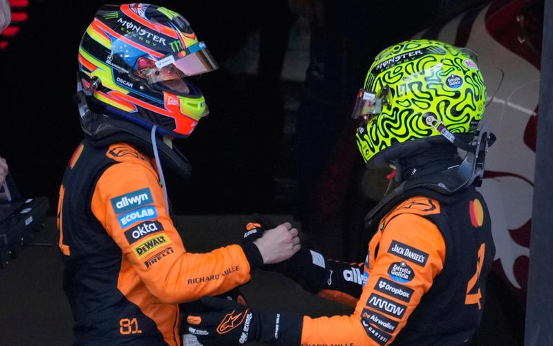 04:31 PM BST, McLaren one-two, 04:31 PM BST, Norris on top in Austria, 04:24 PM BST, McLaren team principal Andrea Stella talking to Sky Sports, 04:20 PM BST, Great day for the Kiwi, 04:17 PM BST, Max Verstappen speaking to Sky Sports, 04:12 PM BST, Champagne time, 04:10 PM BST, Podium time, 04:08 PM BST, Joy for Norris, 04:05 PM BST, The thoughts of Kimi Antonelli, 03:59 PM BST, Quotes from Charles Leclerc, who finished third, 03:58 PM BST, The thoughts of Oscar Piastri, who finished second, 03:57 PM BST, Constructors’ standings, 03:55 PM BST, Lando Norris speaks after winning the Austrian GP, 03:54 PM BST, Victory for Norris in Austria, 03:52 PM BST, Top five in the drivers’ standings after Austria, 03:49 PM BST, Karun Chandhok on Sky Sports, 03:47 PM BST, Top five, 03:46 PM BST, First points, 03:42 PM BST, Lando Norris wins the Austrian Grand Prix, 03:41 PM BST, Lap 70 of 70, 03:40 PM BST, Lap 69 of 70, 03:38 PM BST, Lap 68 of 70, 03:37 PM BST, Lap 67 of 70, 03:35 PM BST, Lap 65 of 70, 03:33 PM BST, Lap 63 of 70, 03:31 PM BST, Lap 61 of 70, 03:29 PM BST, Lap 60 of 70, 03:27 PM BST, Lap 58 of 70, 03:25 PM BST, Lap 56 of 70, 03:25 PM BST, Lap 54 of 70, 03:21 PM BST, Lap 53 of 70, 03:19 PM BST, Lap 51 of 70, 03:18 PM BST, Lap 50 of 70, 03:17 PM BST, Lap 49 of 70, 03:14 PM BST, Lap 47 of 70, 03:12 PM BST, Lap 45 of 70, 03:11 PM BST, Lap 44 of 70, 03:08 PM BST, Lap 41 of 70, 03:05 PM BST, Lap 39 of 70, 03:01 PM BST, Lap 36 of 70, 02:59 PM BST, Lap 34 of 70, 02:57 PM BST, Lap 32 of 70, 02:54 PM BST, Lap 29 of 70, 02:52 PM BST, Lap 27 of 70, 02:51 PM BST, Lap 26 of 70, 02:50 PM BST, Lap 25 of 70, 02:49 PM BST, Lap 24 of 70, 02:45 PM BST, Lap 22 of 70, 02:44 PM BST, Lap 21 of 70, 02:42 PM BST, Lap 19 of 70, 02:41 PM BST, Lap 18 of 70, 02:39 PM BST, Lap 17 of 70, 02:37 PM BST, Lap 15 of 70, 02:35 PM BST, Lap 14 of 70, 02:34 PM BST, Lap 12 of 70, 02:33 PM BST, Lap 11 of 70, 02:29 PM BST, Lap 8 of 70, 02:27 PM BST, Lap 6 of 70, 02:24 PM BST, Lap 4 of 70, 02:22 PM BST, Lap 3 of 70, 02:20 PM BST, Verstappen out of the race, 02:18 PM BST, Go, go, go!, 02:15 PM BST, Take two, 02:11 PM BST, Very hot, 02:08 PM BST, Game over, 02:03 PM BST, 02:00 PM BST, Formation lap, 01:55 PM BST, Five-minute klaxon, 01:54 PM BST, A reminder of the starting grid, 01:52 PM BST, Hot, hot, hot!, 01:50 PM BST, A slightly pessimistic Max Verstappen talking to Sky Sports, 01:48 PM BST, Hulk in the house, 01:46 PM BST, Jurgen at the Grand Prix, 01:41 PM BST, Last five winners around this circuit, 01:37 PM BST, 01:35 PM BST, Potential epicentre of the action, 01:32 PM BST, Karun Chandhok on Sky Sports, 01:29 PM BST, Lando Norris speaking to Sky, 01:22 PM BST, Pit lane open, 01:20 PM BST, Karun Chandhok on Sky Sports, 01:18 PM BST, Your starting grid for today, 01:15 PM BST, New contract for Austria, 01:08 PM BST, No Vassuer, 01:05 PM BST, Top five in the constructors’ standings, 01:00 PM BST, Top five in the drivers’ standings, 12:55 PM BST, Who will take victory in the Styrian Hills?
